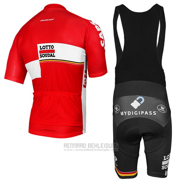 2017 Fahrradbekleidung Lotto Soudal Rot Trikot Kurzarm und Tragerhose